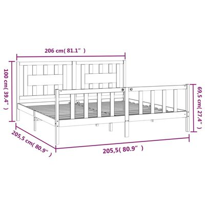 vidaXL Posteljni okvir z vzglavjem siv trdna borovina 200x200 cm