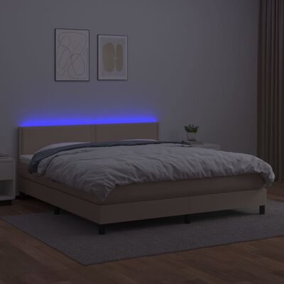 vidaXL Box spring postelja vzmetnico LED kapučino 180x200 cm um. usnje