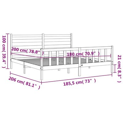 vidaXL Posteljni okvir z vzglavjem bel 180x200 cm trden les