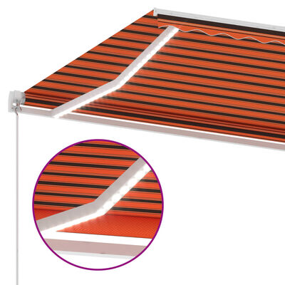 vidaXL Ročno zložljiva tenda z LED lučmi 450x350 cm oranžna in rjava