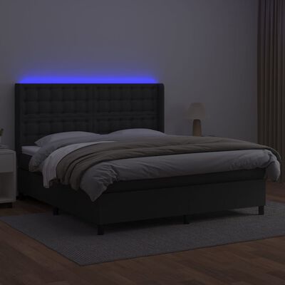 vidaXL Box spring postelja z vzmetnico LED črna 180x200 cm um. usnje