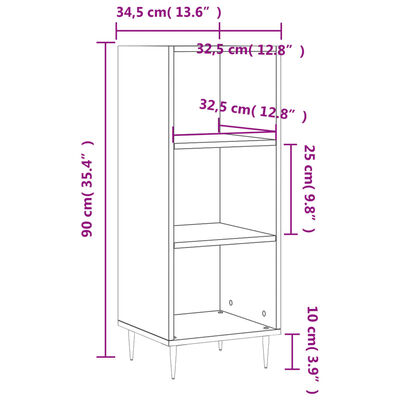 vidaXL Komoda bela 34,5x32,5x90 cm inženirski les