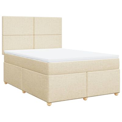 vidaXL Box spring postelja z vzmetnico krem 160x200 cm blago