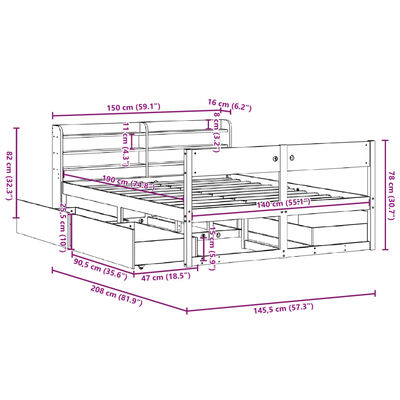 vidaXL Posteljni okvir brez vzmetnice voščeno rjav 140x190 cm borovina