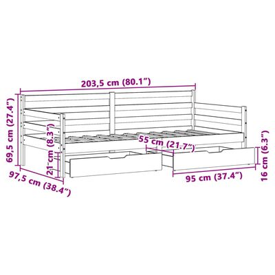 vidaXL Dnevna postelja s predali 90x200 cm trdna borovina