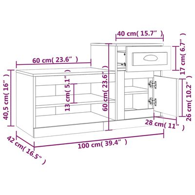 vidaXL Omarica za čevlje betonsko siva 100x42x60 cm inženirski les