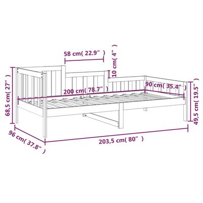 vidaXL Dnevna postelja črna 90x200 cm trdna borovina