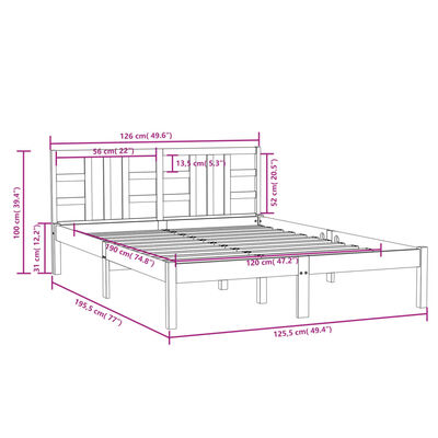 vidaXL Posteljni okvir iz trdnega lesa 120x190 cm