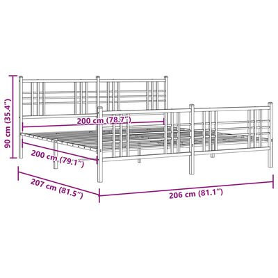 vidaXL Kovinski posteljni okvir z vzglavjem in vznožjem bel 200x200 cm