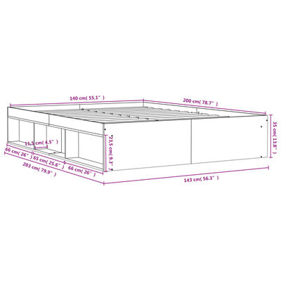 vidaXL Posteljni okvir dimljen hrast 140x200 cm