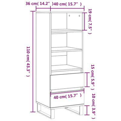 vidaXL Visoka omara betonsko siva 40x36x110 cm inženirski les