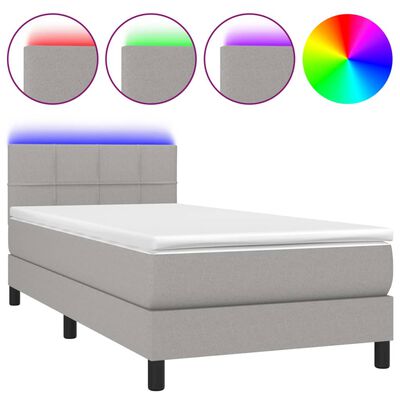 vidaXL Box spring postelja z vzmetnico LED svetlo siva 80x200 cm blago