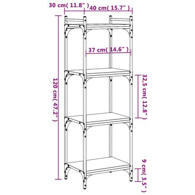 vidaXL Knjižna omara 4-nadstropna siva sonoma 40x30x120 cm inž. les