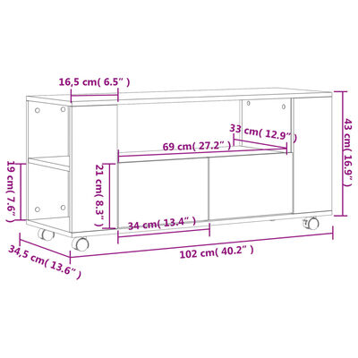 vidaXL TV omarica siva sonoma 102x34,5x43 cm inženirski les