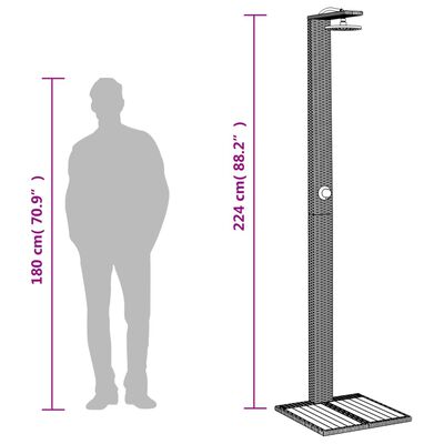 vidaXL Zunanji tuš siv 50x55x224 cm poli ratan in akacijev les