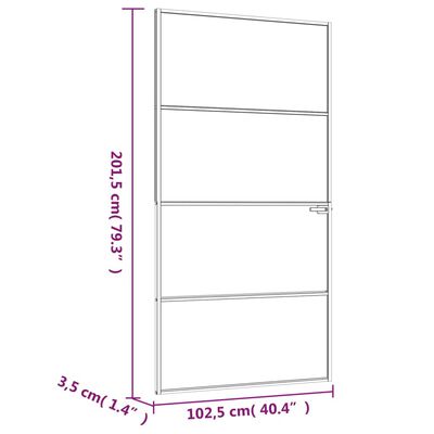 vidaXL Notranja vrata bela 102x201,5 cm kaljeno steklo aluminij tanka