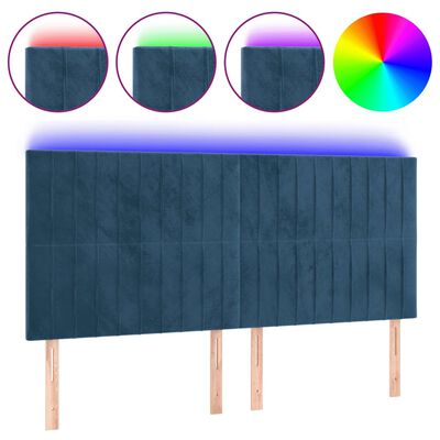 vidaXL LED posteljno vzglavje temno modro 160x5x118/128 cm žamet