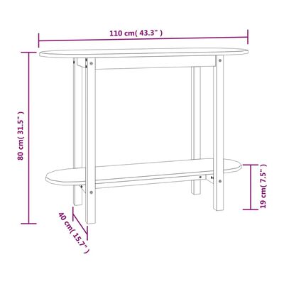 vidaXL Konzolna mizica siva 110x40x80 cm trdna borovina