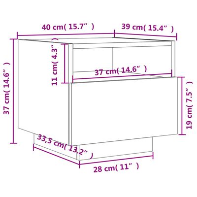 vidaXL Nočna omarica z LED lučkami 2 kosa siva sonoma 40x39x37 cm