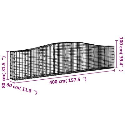 vidaXL Obokane gabion košare 2 kosa 400x30x80/100 cm pocinkano železo