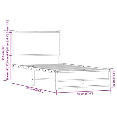 vidaXL Kovinski posteljni okvir z vzglavjem rjavi hrast 90x200 cm