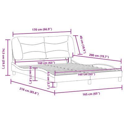 vidaXL Posteljni okvir z LED lučkami črno bel 160x200 cm umetno usnje