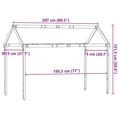 vidaXL Streha za otroško posteljo rjava 207x80,5x151,5 cm borovina