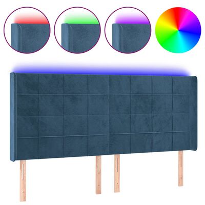 vidaXL LED posteljno vzglavje temno modro 163x16x118/128 cm žamet