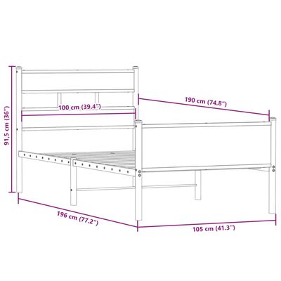 vidaXL Posteljni okvir brez vzmetnice hrast 100x190 cm inženirski les