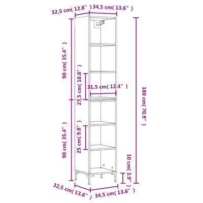 vidaXL Visoka omara betonsko siva 34,5x32,5x180 cm inženirski les