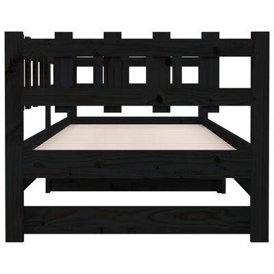 vidaXL Izvlečna dnevna postelja črna 2x(90x200) cm trdna borovina
