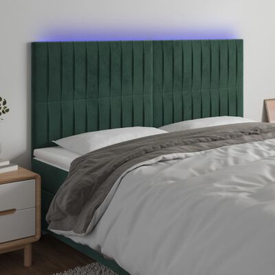 vidaXL LED posteljno vzglavje temno zeleno 180x5x118/128 cm žamet