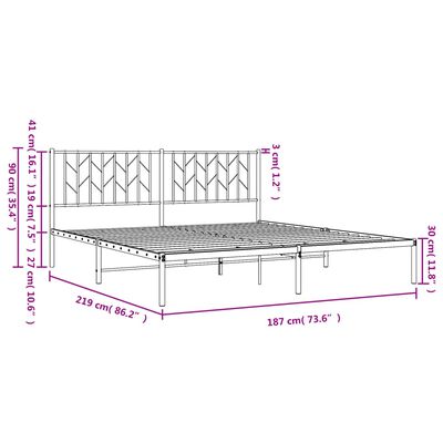 vidaXL Kovinski posteljni okvir z vzglavjem črn 183x213 cm