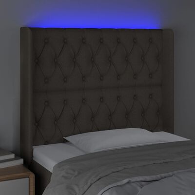 vidaXL LED posteljno vzglavje taupe 93x16x118/128 cm blago