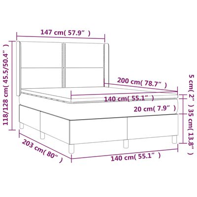 vidaXL Box spring postelja z vzmetnico LED rjava 140x200cm um. Usnje