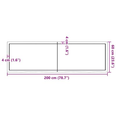 vidaXL Stenska polica temno rjava 200x60x(2-4) cm trdna hrastovina