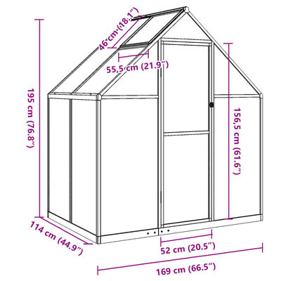 vidaXL Rastlinjak z okvirjem srebrn 169x114x195 cm aluminij