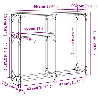 vidaXL Konzolna mizica rjav hrast 90x22,5x75 cm inženirski les