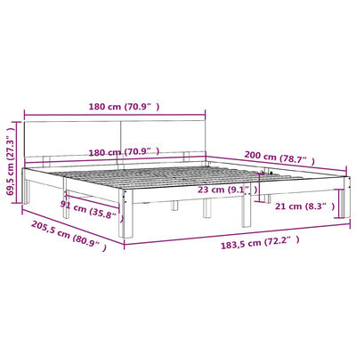 vidaXL Posteljni okvir iz trdne borovine 180x200 cm