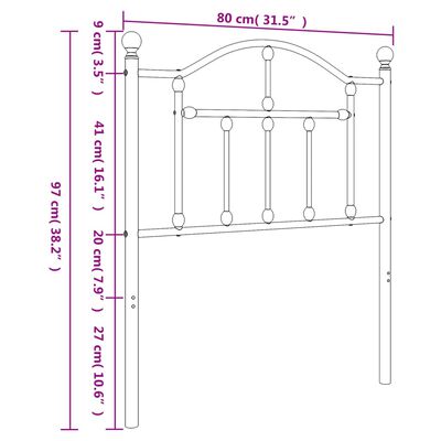 vidaXL Kovinsko vzglavje belo 75 cm