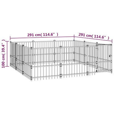 vidaXL Zunanji pasji boks jeklo 8,47 m²