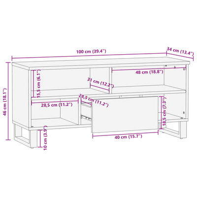 vidaXL TV omarica rjava 100x34x46 cm trden mangov les