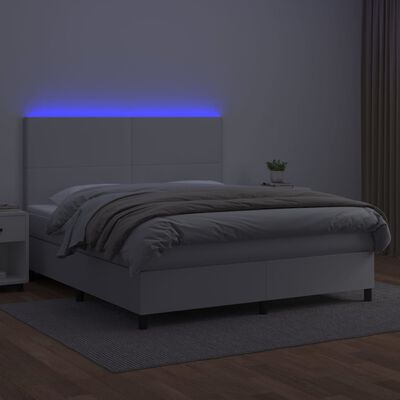 vidaXL Box spring postelja z vzmetnico LED bela 160x200cm umetno usnje