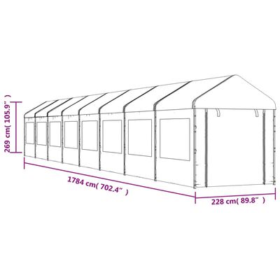 vidaXL Paviljon s streho bel 17,84x2,28x2,69 m polietilen