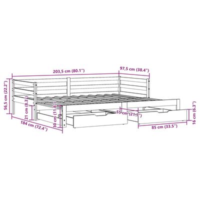 vidaXL Izvlečna dnevna postelja s predali bela 90x200cm trdna borovina