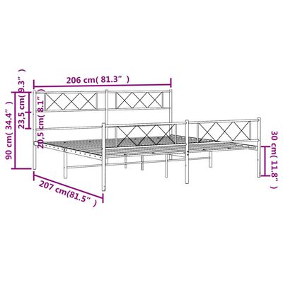 vidaXL Kovinski posteljni okvir z vzglavjem in vznožjem črn 200x200 cm