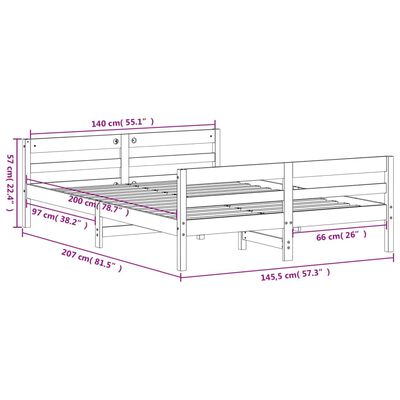 vidaXL Posteljni okvir brez vzmetnice 140x200 cm trdna borovina