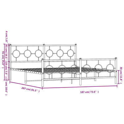 vidaXL Kovinski posteljni okvir brez vzmetnice s podnožjem 180x200 cm