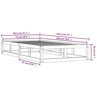 vidaXL Posteljni okvir črn 75x190 cm trden les