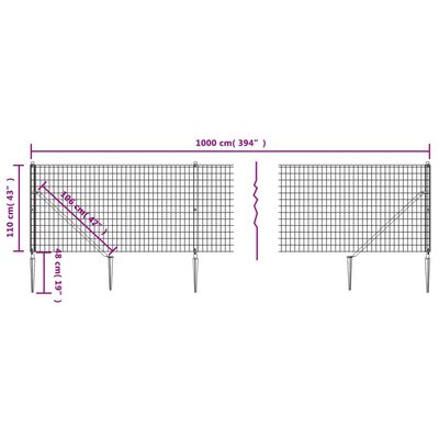 vidaXL Mrežna ograja s konicami za postavitev zelena 1,1x10 m